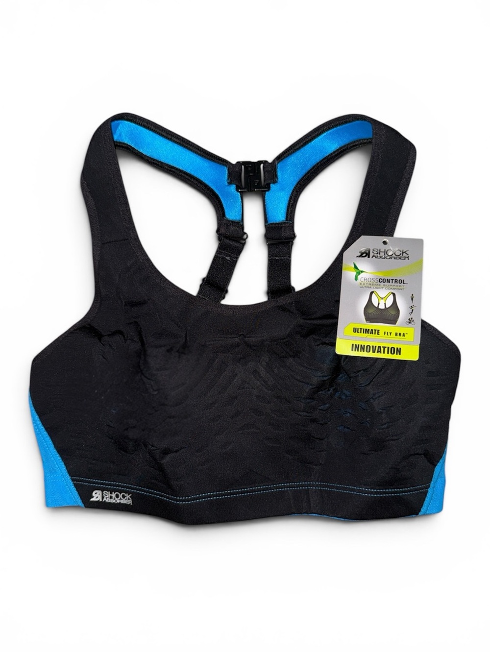 Shock Absorber Ultimate Fly Bra Sports Bra 32D Black Blue CrossControl NWT